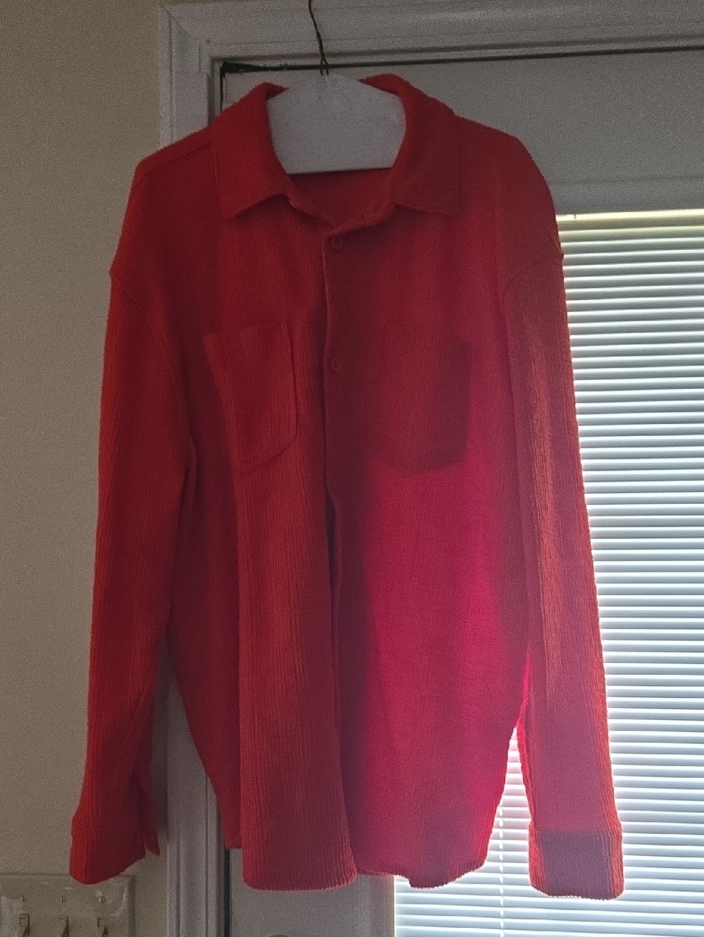 Men Red Button-Front Knit Shirt